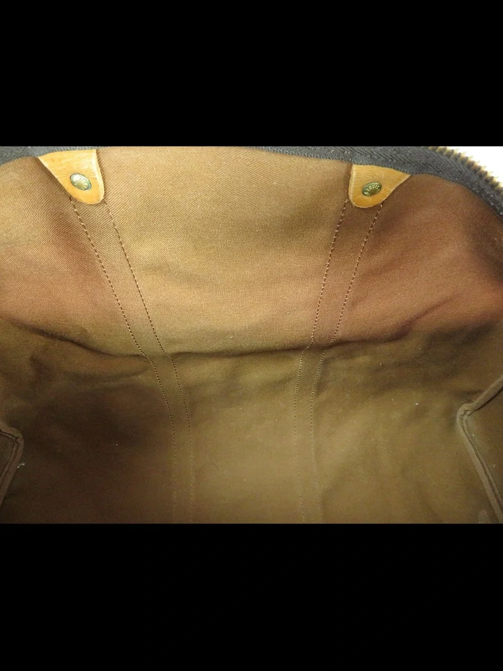 Louis Vuitton Brown Monogram Keepall Duffel with Tan Leather Trim